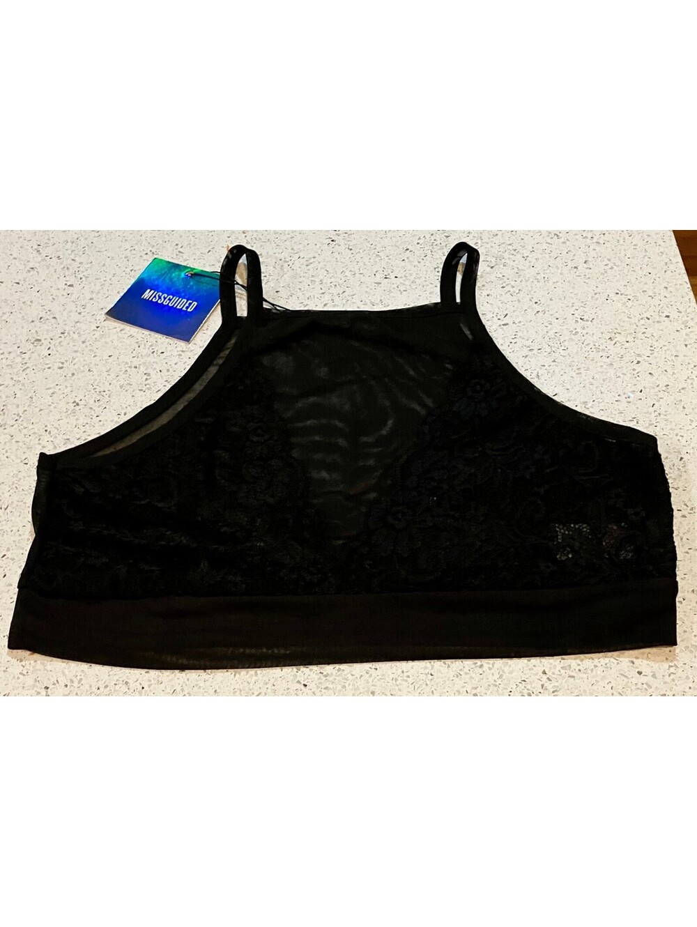 Missguided Black Mesh Bralet High Neck Crop Y2K Indie Sleaze Going Out Top 10